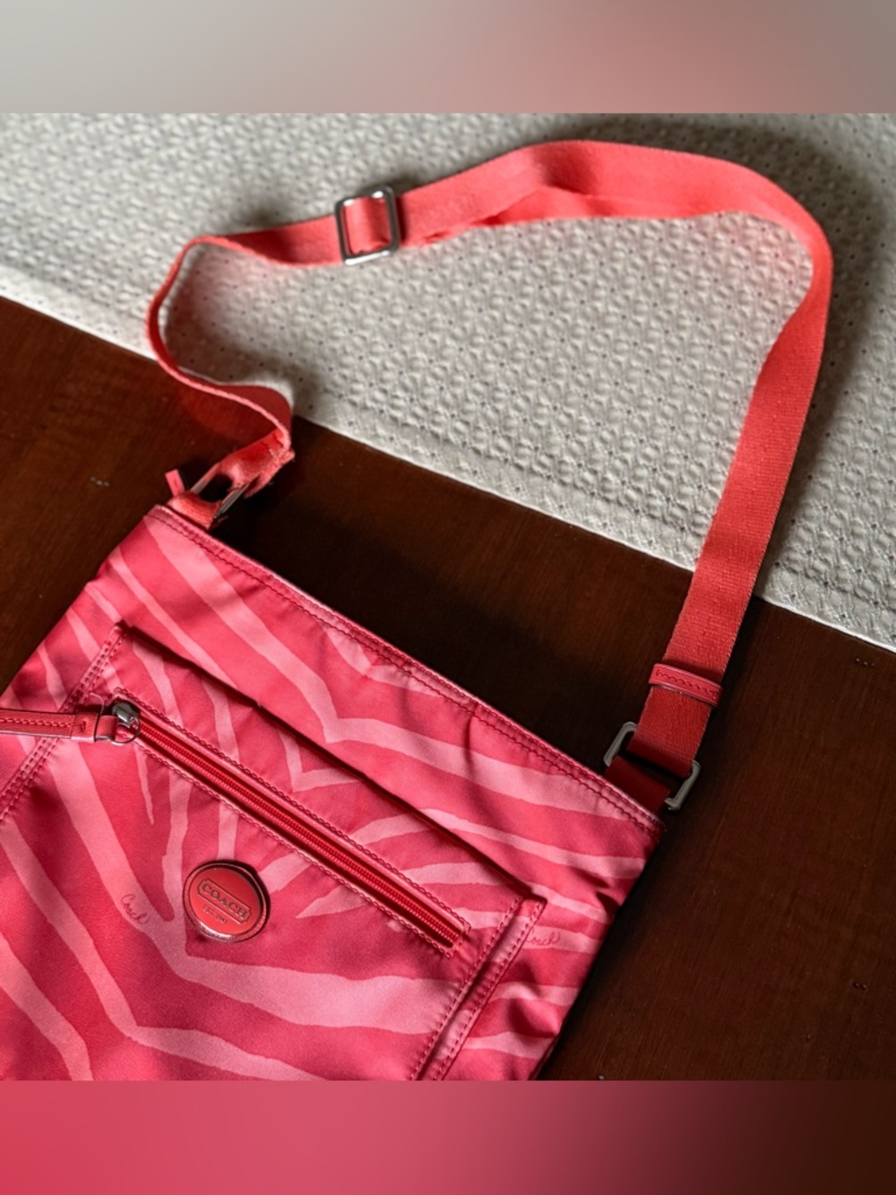 Coach Devin Zebra Pattern Nylon Crossbody Bag F77541 - Picture 4 of 13